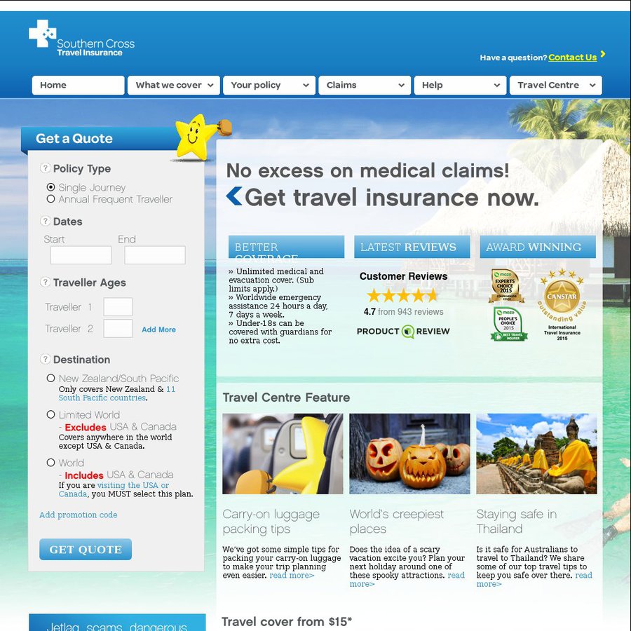 Southern Cross Travel Insurance 10% off - OzBargain Southern Cross Travel Insurance 10% off - OzBargain